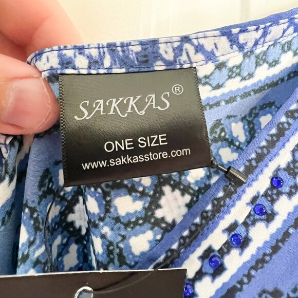 Sakkas Nasreen Sleeveless Printed V-Neck Trapeze Tank Adjustable Straps - Blue - Picture 7 of 8